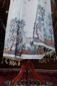 Dhara – The Earthly Flow | Muga Cotton Suit Piece – Off-White Red