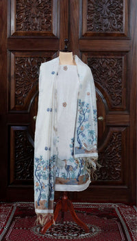 Dhara – The Earthly Flow | Muga Cotton Suit Piece – Off-White Navy Blue