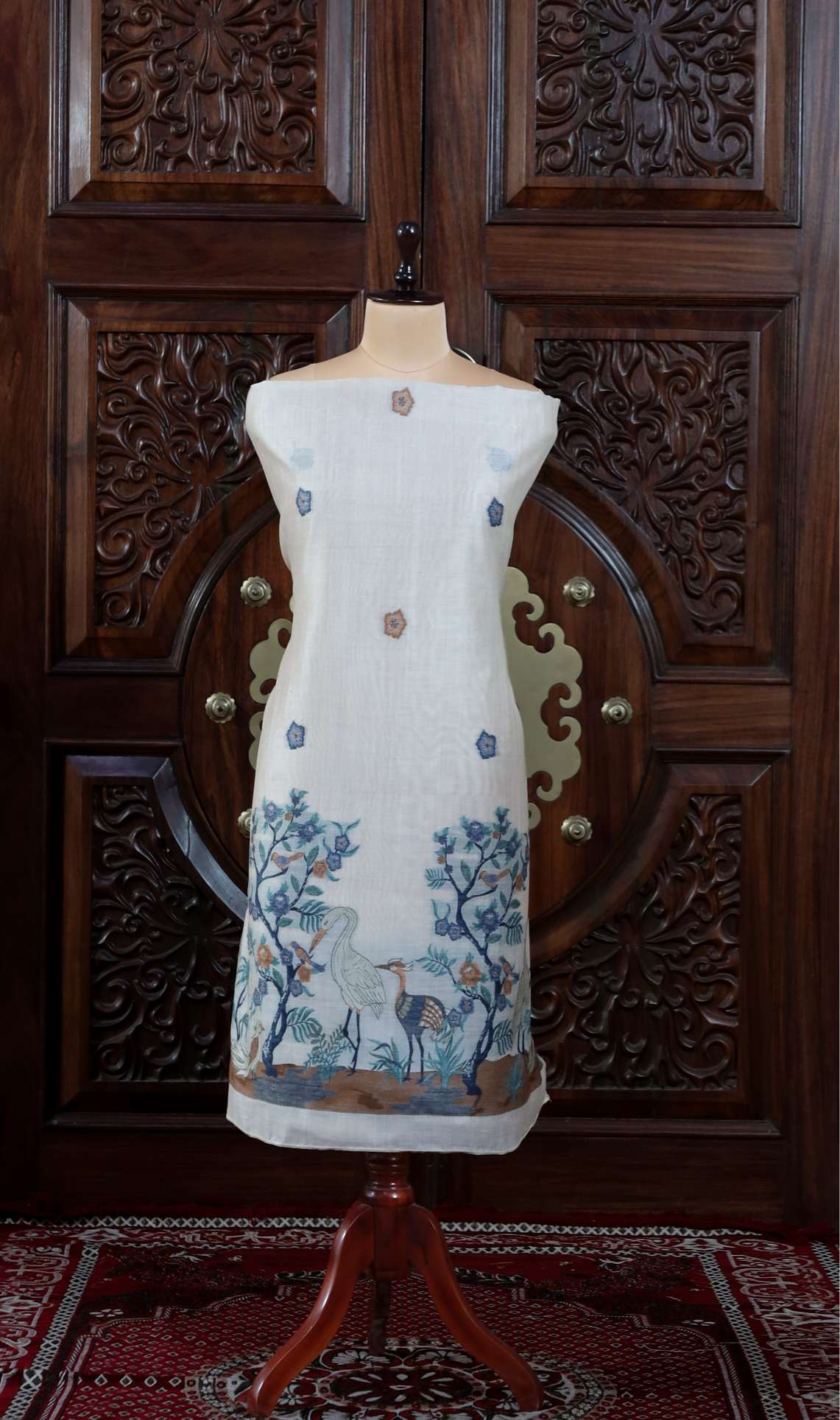 Dhara – The Earthly Flow | Muga Cotton Suit Piece – Off-White Navy Blue