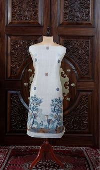 Dhara – The Earthly Flow | Muga Cotton Suit Piece – Off-White Navy Blue