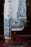 Dhara – The Earthly Flow | Muga Cotton Suit Piece – Off-White Navy Blue