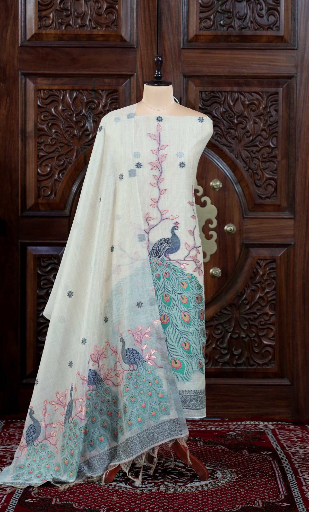 Meher – The Woven Glow | Jamdani Muga Cotton Suit Piece – Cream