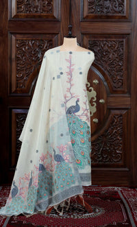Meher – The Woven Glow | Jamdani Muga Cotton Suit Piece – Cream