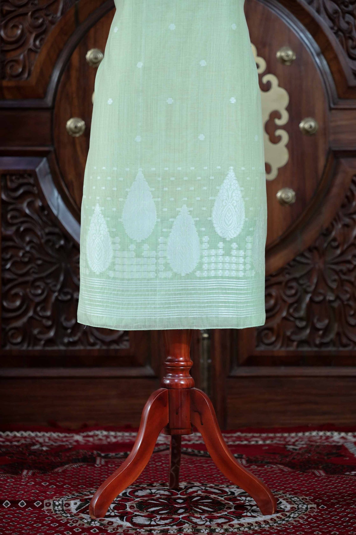 Virsa – The Timeless Weave | Jamdani Muga Cotton Suit Piece – Sea Green