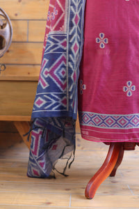 Madhuban – The Painted Heritage | Ajrakh Mul Chanderi Suit Piece – Magenta Pink