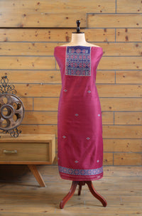 Gul – The Floral Heritage | Ajrakh Mul Chanderi Suit Piece – Magenta Pink