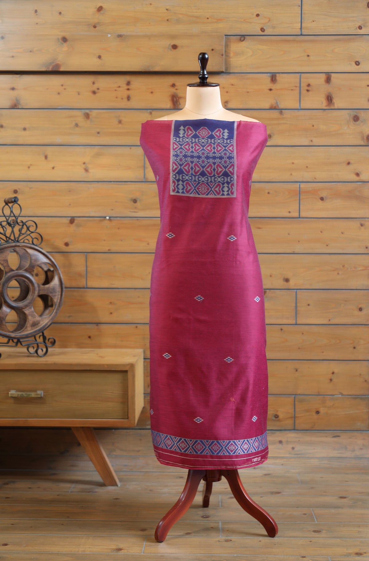 Gul – The Floral Heritage | Ajrakh Mul Chanderi Suit Piece – Magenta Pink
