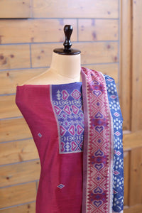 Gul – The Floral Heritage | Ajrakh Mul Chanderi Suit Piece – Magenta Pink