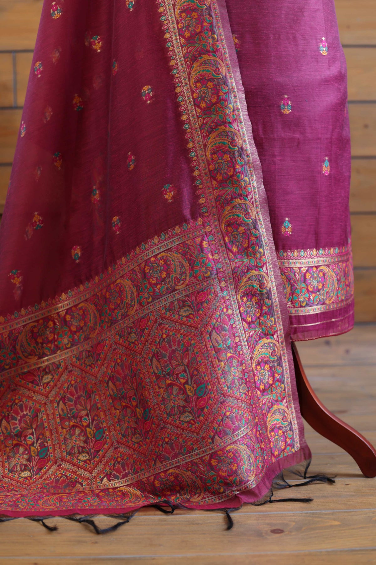 Rang – The Kashmiri Palette | Kashmiri Mul Chanderi Suit Piece – Pink