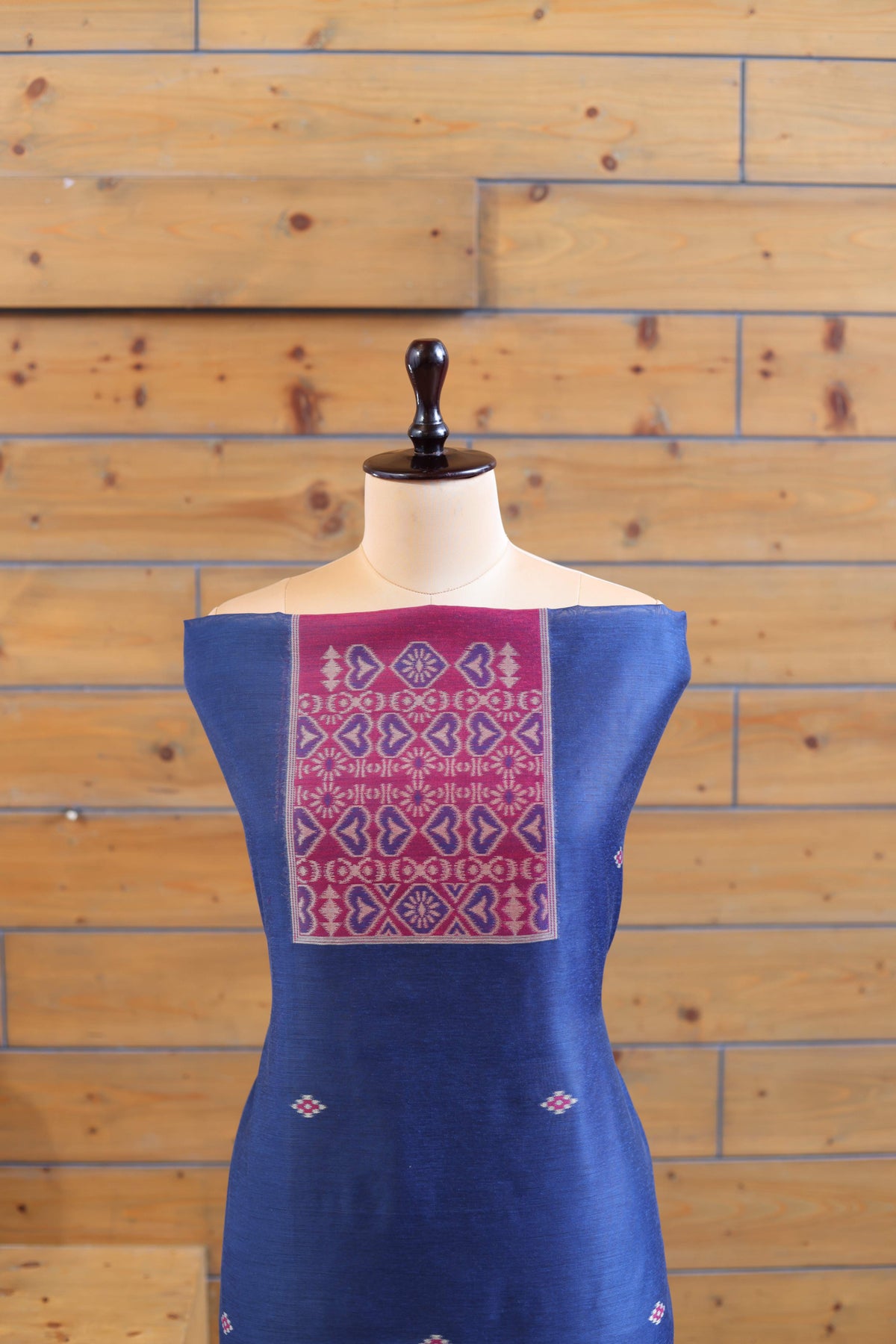 Gul – The Floral Heritage | Ajrakh Mul Chanderi Suit Piece – Indigo Blue