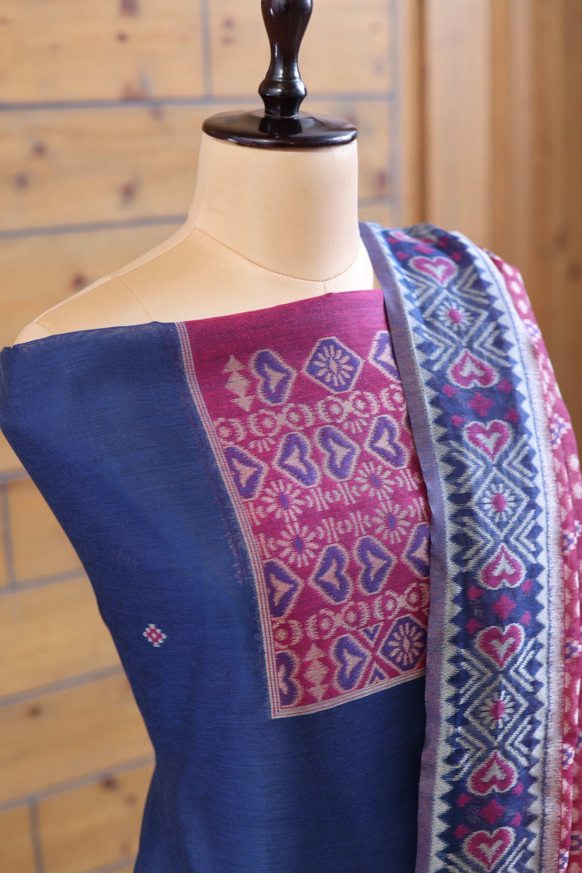 Gul – The Floral Heritage | Ajrakh Mul Chanderi Suit Piece – Indigo Blue