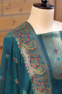 Rang – The Kashmiri Palette | Kashmiri Mul Chanderi Suit Piece – Dark Green