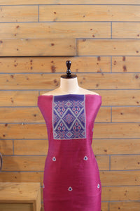 Aabha – The Artful Bloom | Ajrakh Mul Chanderi Suit Piece – Magenta Pink