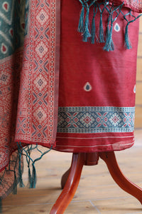 Aabha – The Artful Bloom | Ajrakh Mul Chanderi Suit Piece – Red