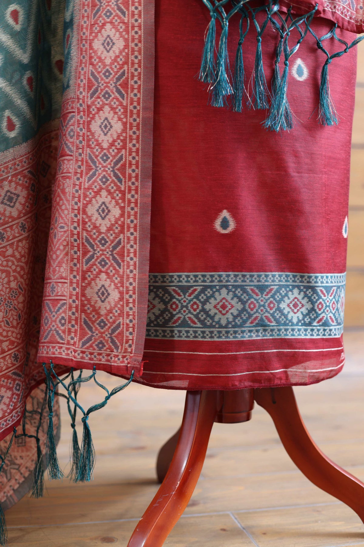Aabha – The Artful Bloom | Ajrakh Mul Chanderi Suit Piece – Red