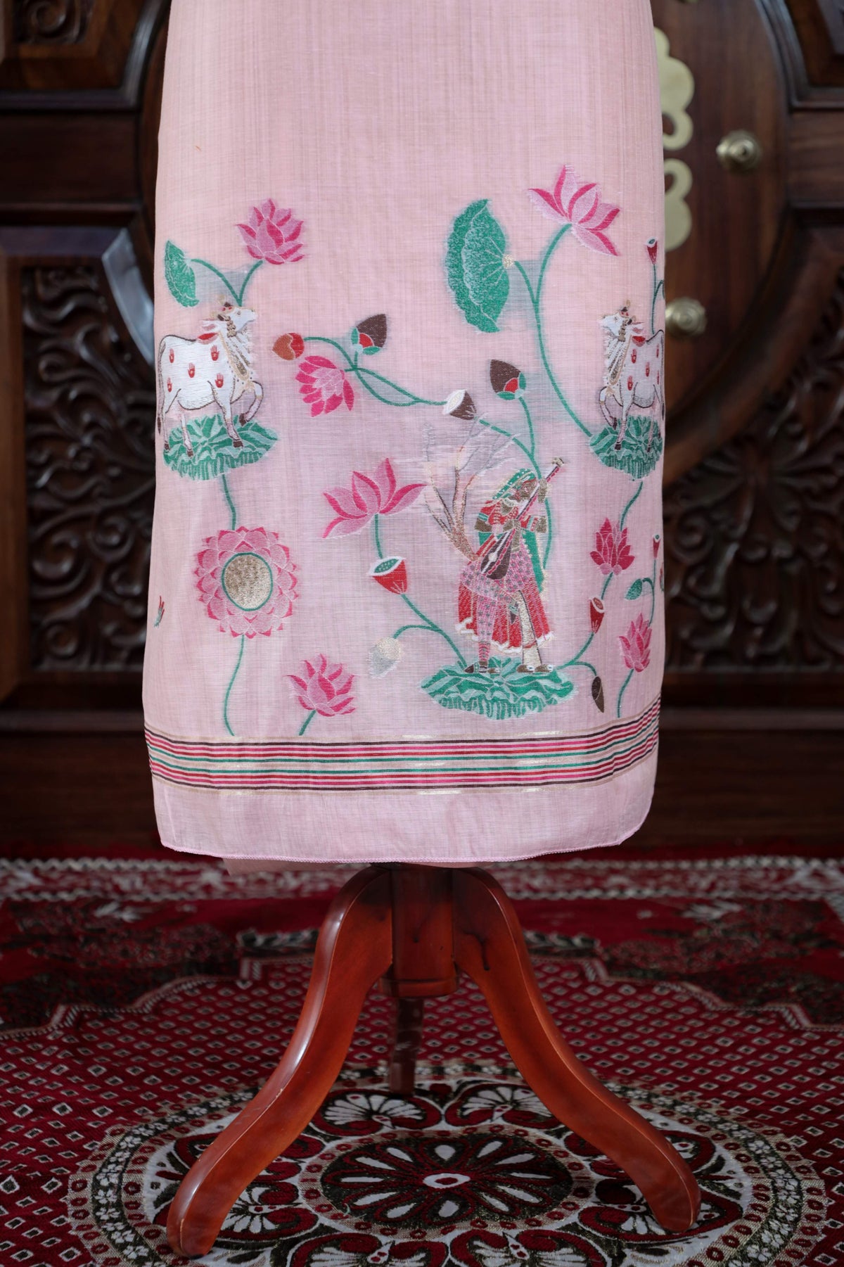 Rooh – The Pichwai Reverie | Pichwai Muga Cotton Suit Piece – Pink