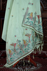 Mitti – The Earthy Grace | Jamdani Muga Cotton Suit Piece – Sea Green