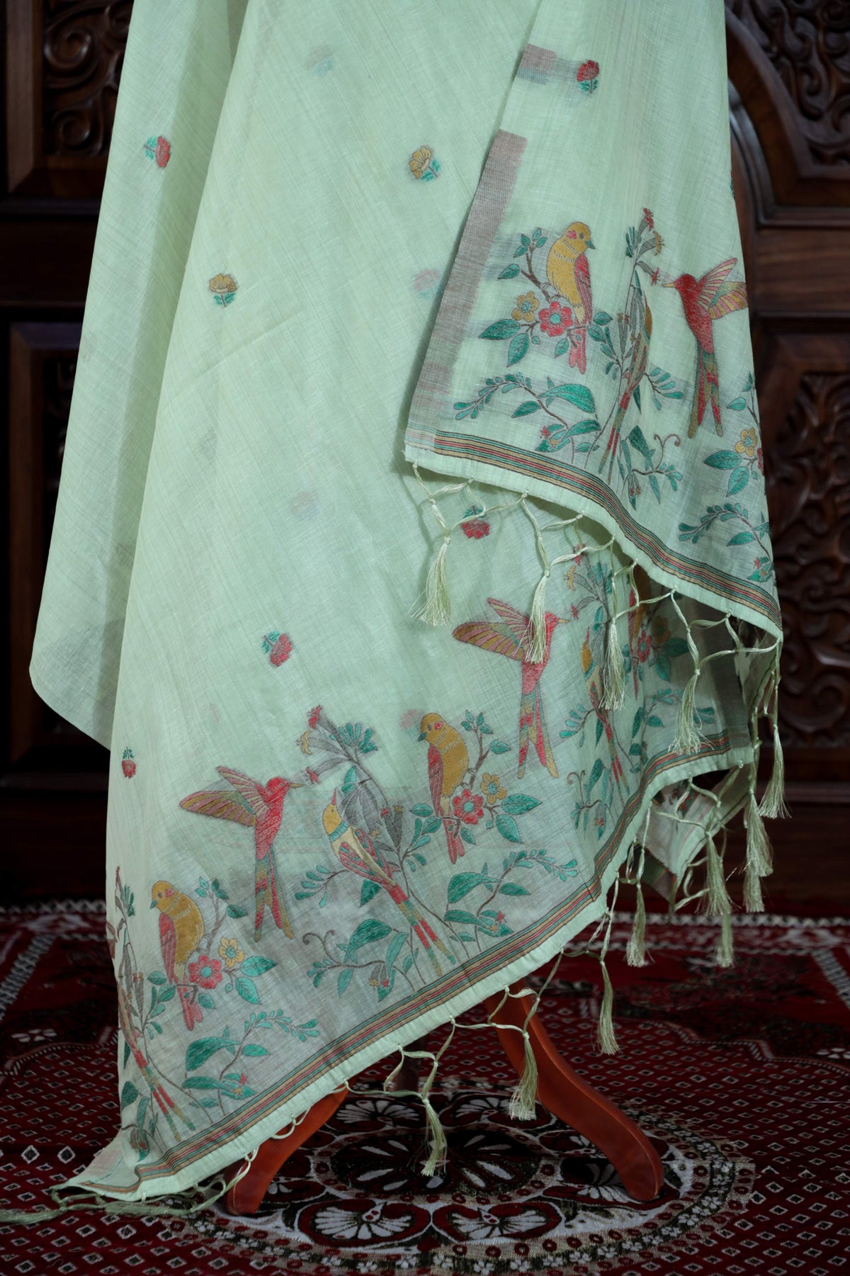 Mitti – The Earthy Grace | Jamdani Muga Cotton Suit Piece – Sea Green
