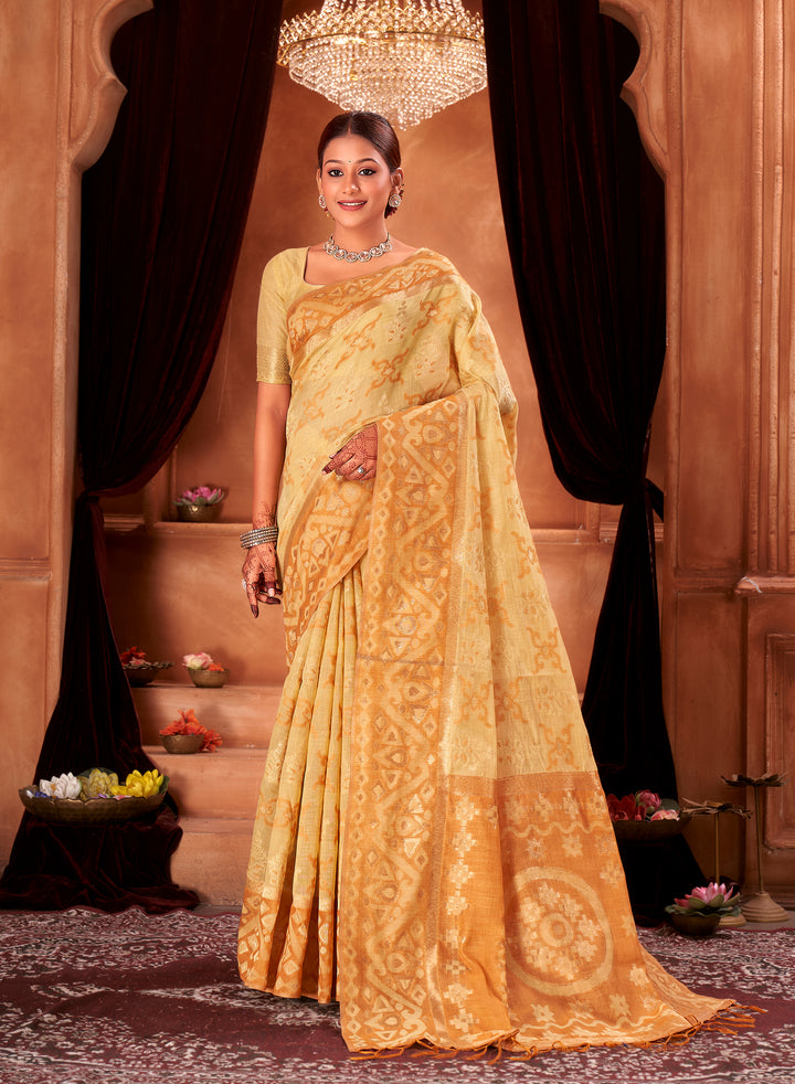 Pastel Lemon Chanderi Saree Weavekaari