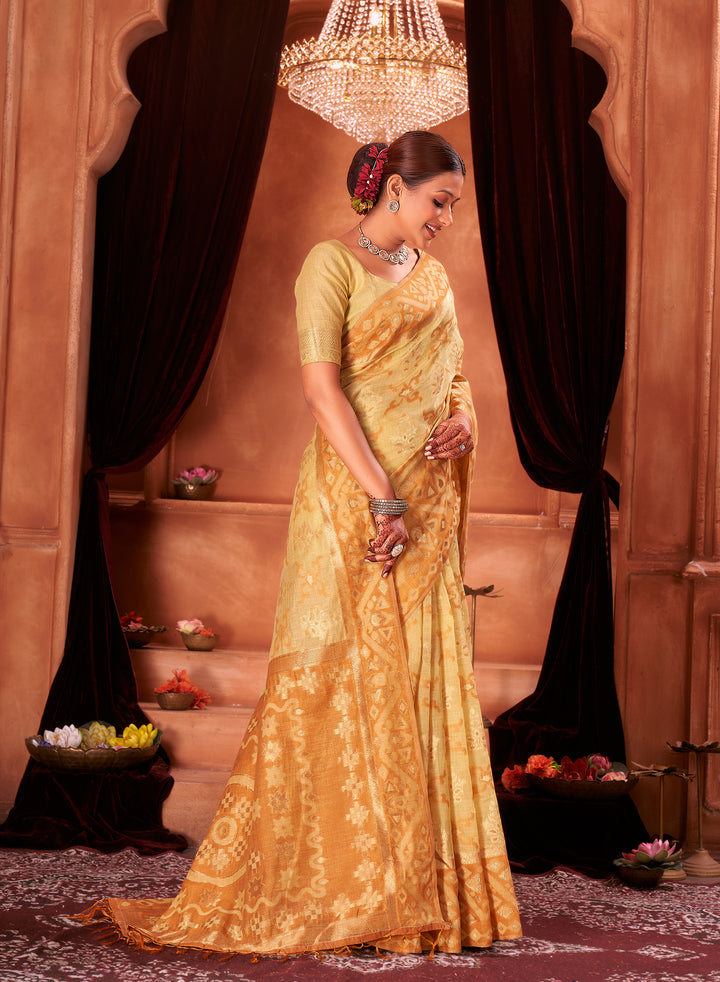 Pastel Lemon Chanderi Saree Weavekaari