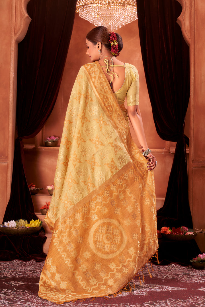 Pastel Lemon Chanderi Saree Weavekaari