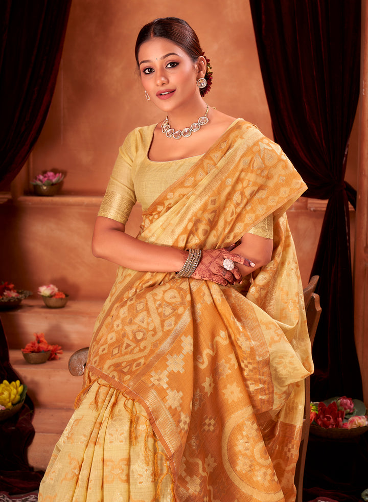 Pastel Lemon Chanderi Saree Weavekaari