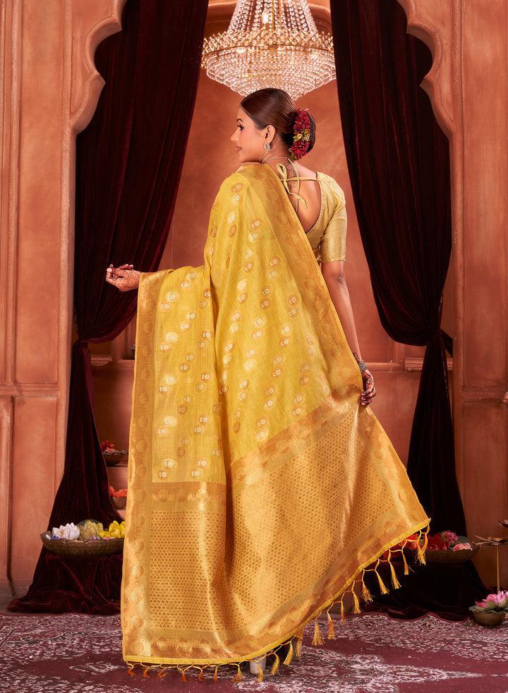 Gold Lemon Banarasi Butta Saree Weavekaari