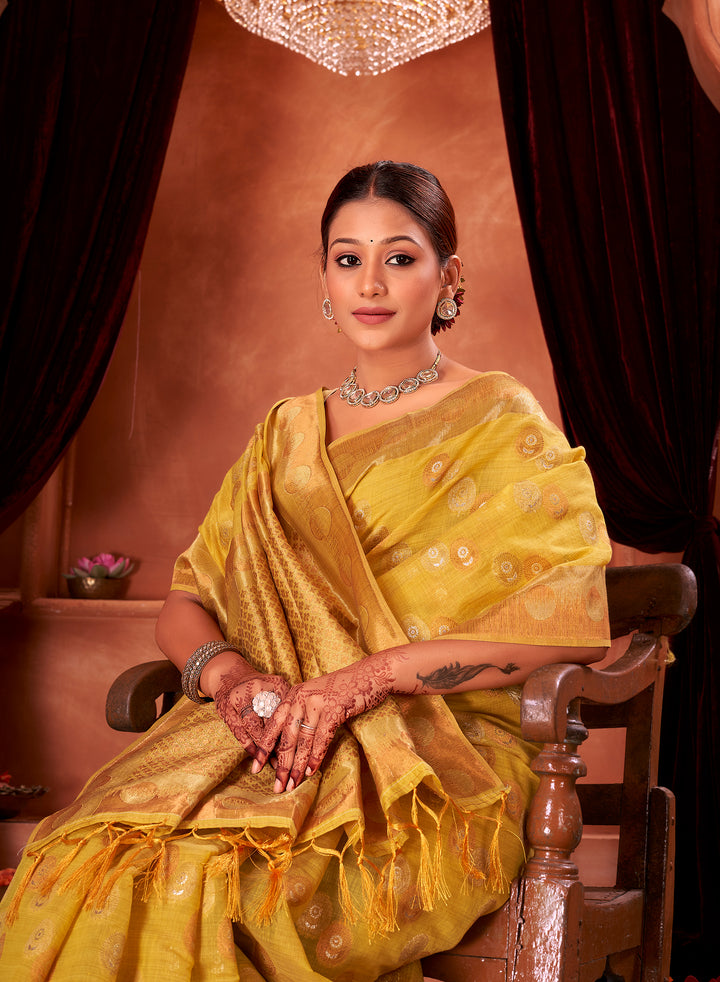 Gold Lemon Banarasi Butta Saree Weavekaari