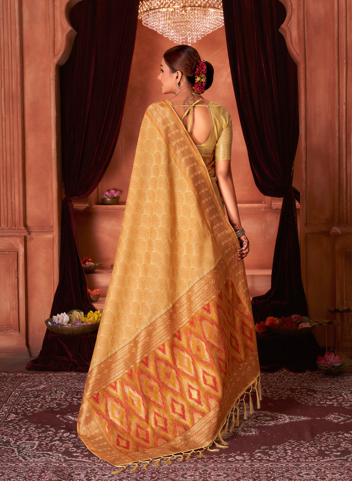 Mustard Lemon Ikat Pallu Saree Weavekaari