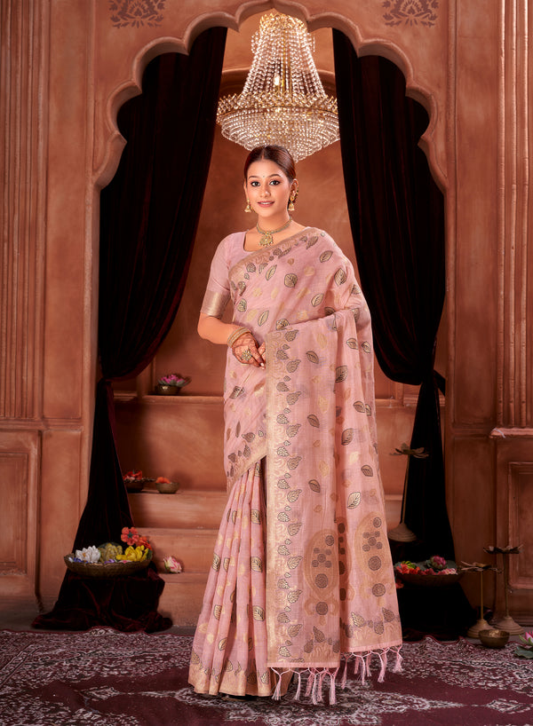 Cerise Pink Chanderi Saree Weavekaari