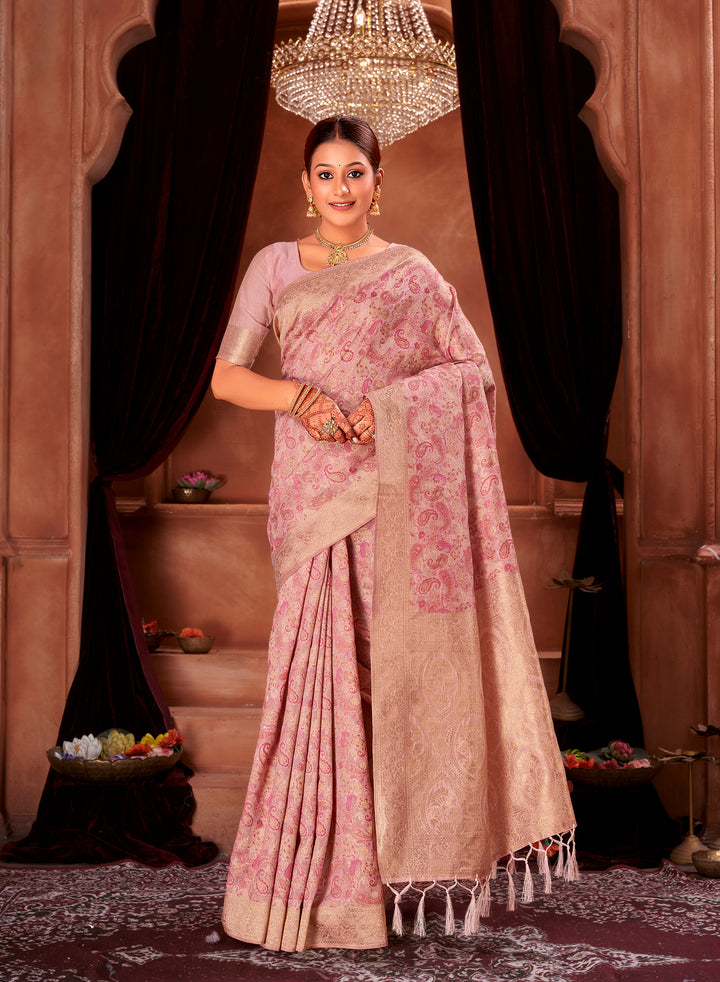 Rani Pink Chanderi Paisley Saree Weavekaari