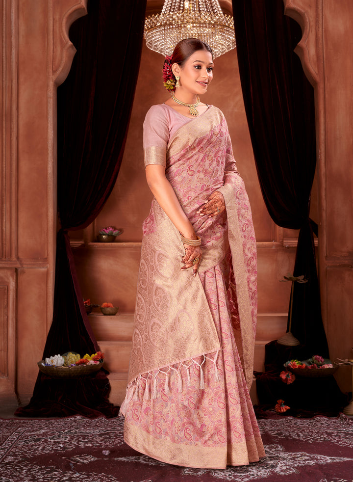 Rani Pink Chanderi Paisley Saree Weavekaari