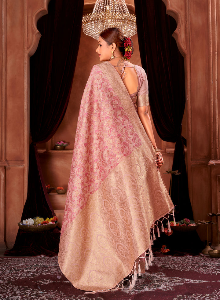 Rani Pink Chanderi Paisley Saree Weavekaari