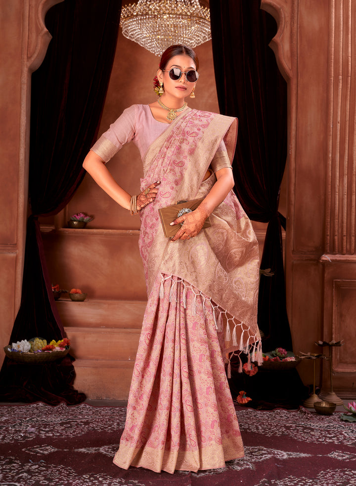 Rani Pink Chanderi Paisley Saree Weavekaari