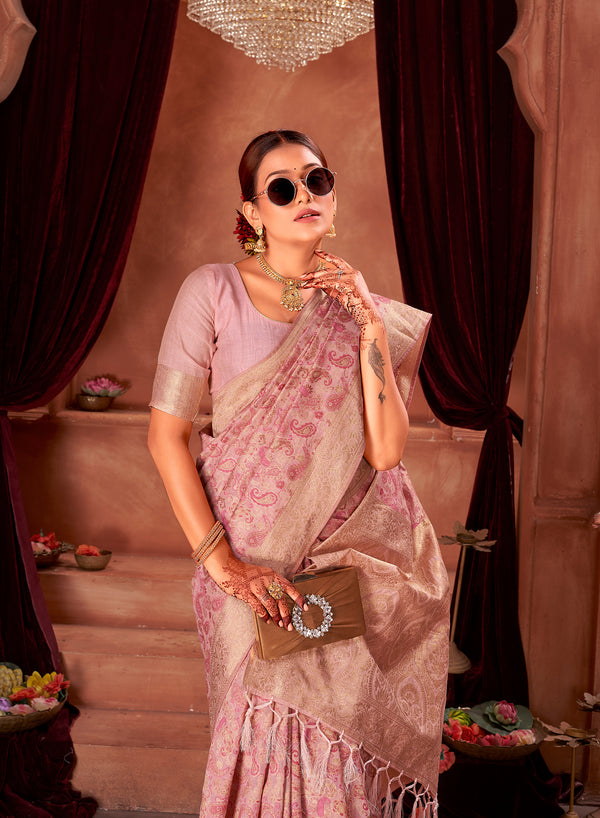 Rani Pink Chanderi Paisley Saree Weavekaari