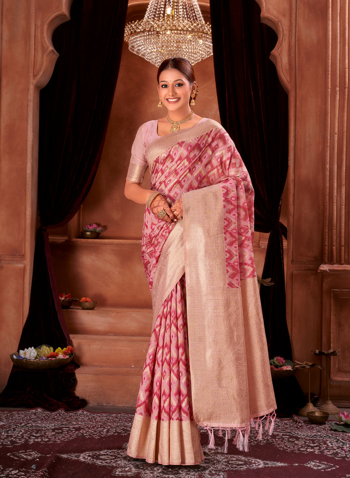 Rani Pink Ikat Saree Weavekaari