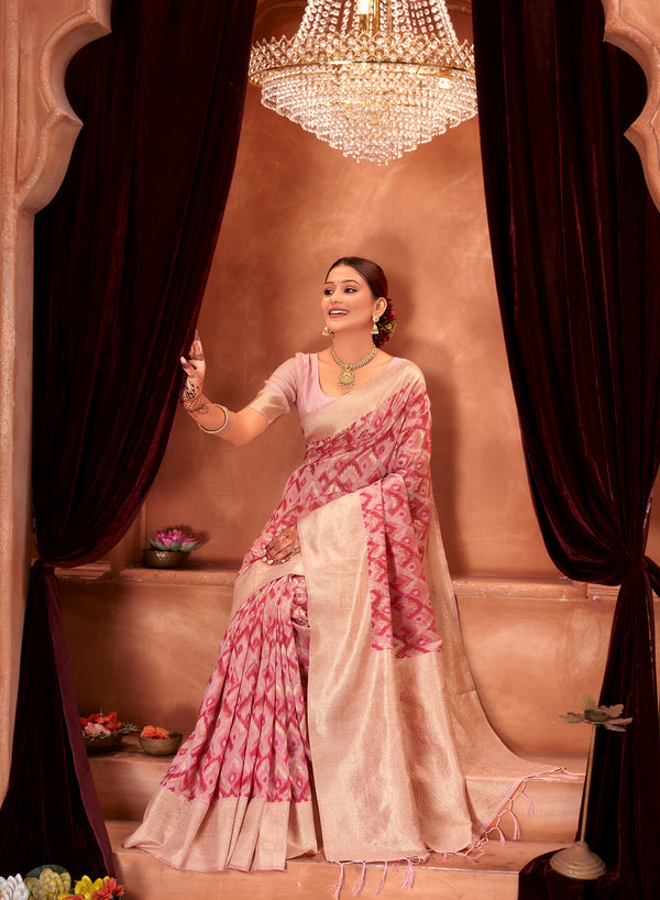 Rani Pink Ikat Saree Weavekaari