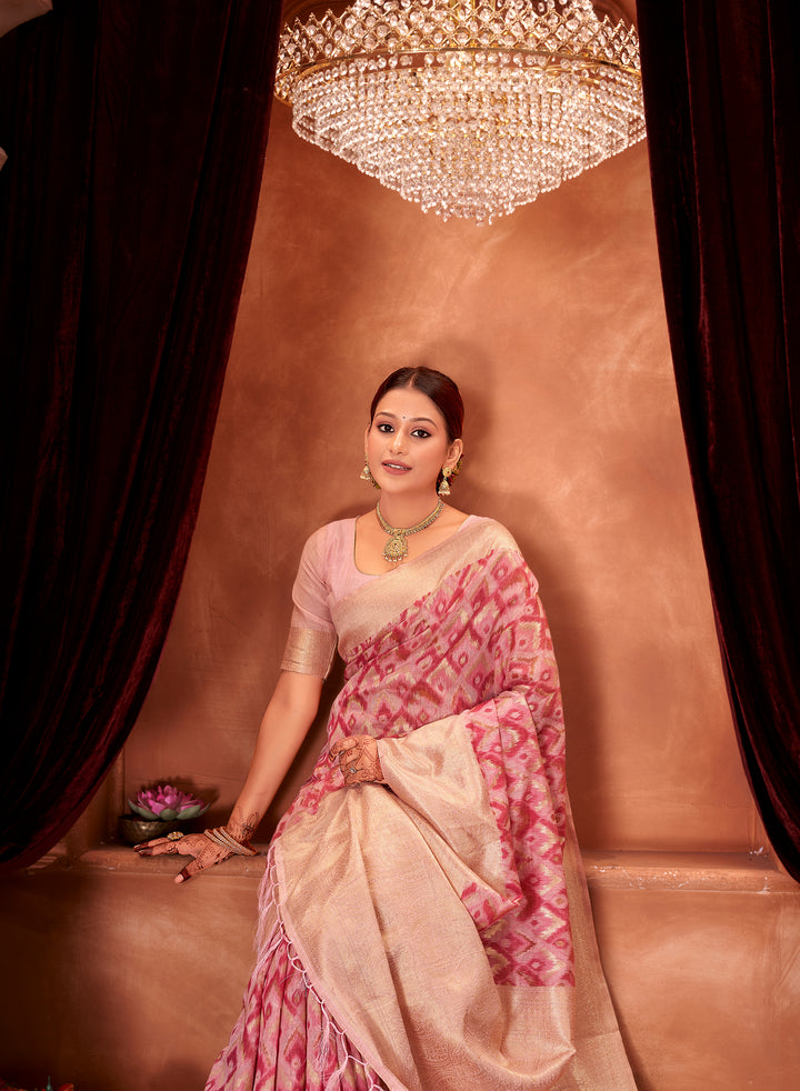 Rani Pink Ikat Saree Weavekaari