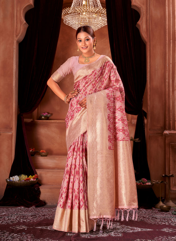 Rani Pink Ikat Saree Weavekaari