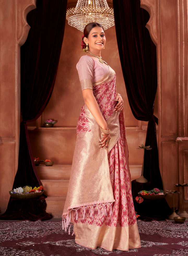 Rani Pink Ikat Saree Weavekaari