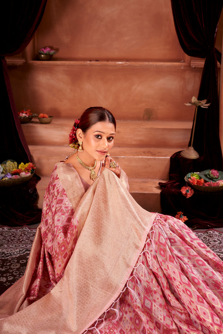 Rani Pink Ikat Saree Weavekaari