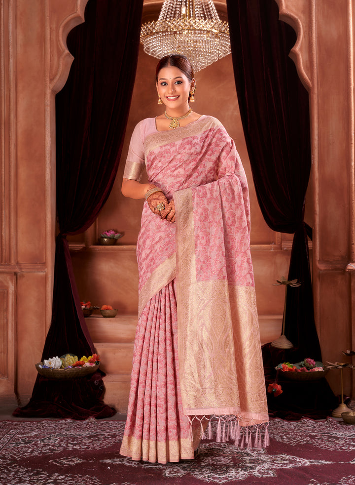 Rani Pink Chanderi Paisley Saree Weavekaari