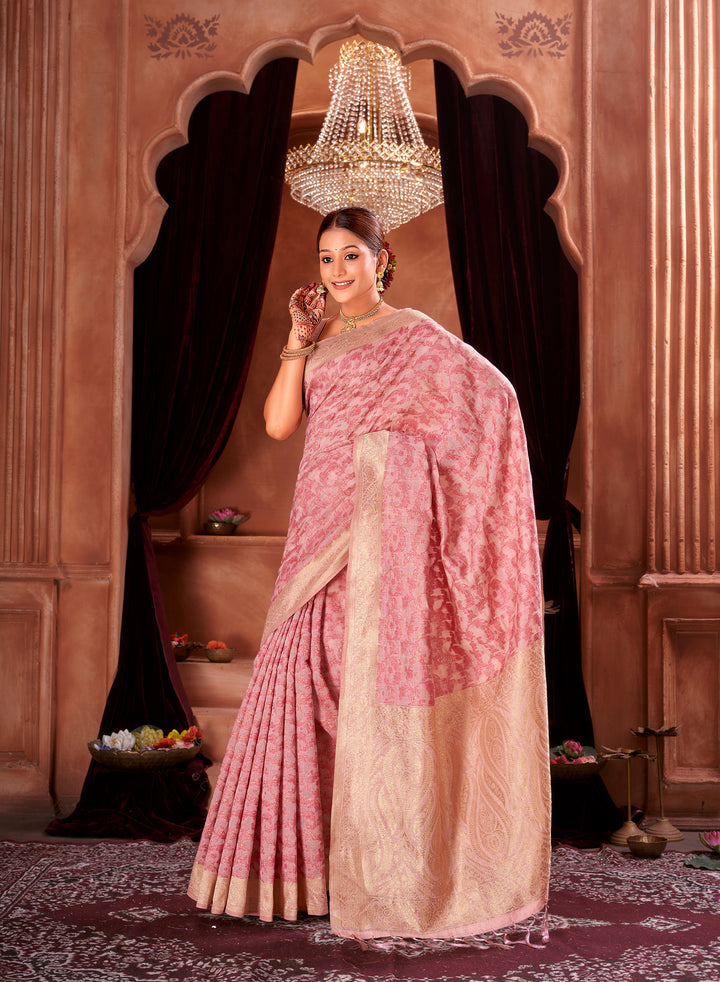 Rani Pink Chanderi Paisley Saree Weavekaari