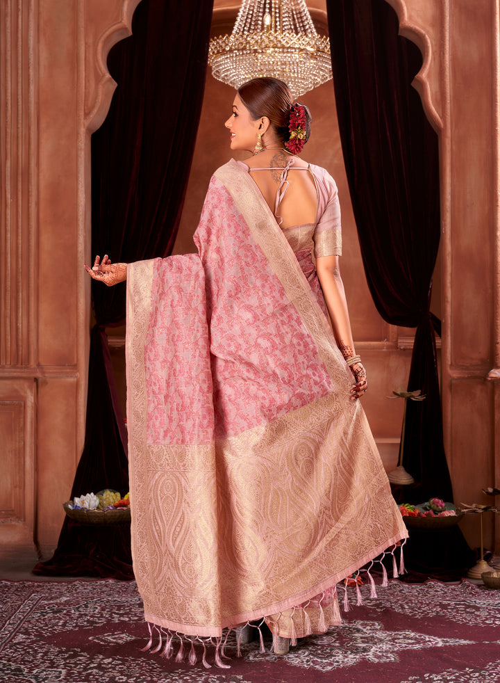 Rani Pink Chanderi Paisley Saree Weavekaari