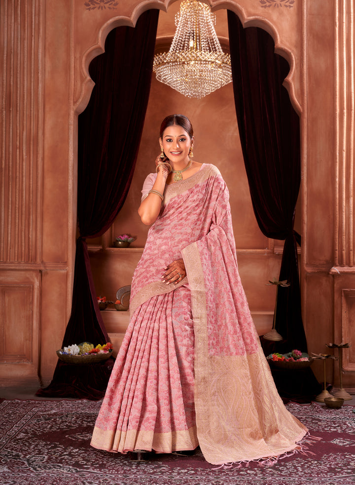 Rani Pink Chanderi Paisley Saree Weavekaari