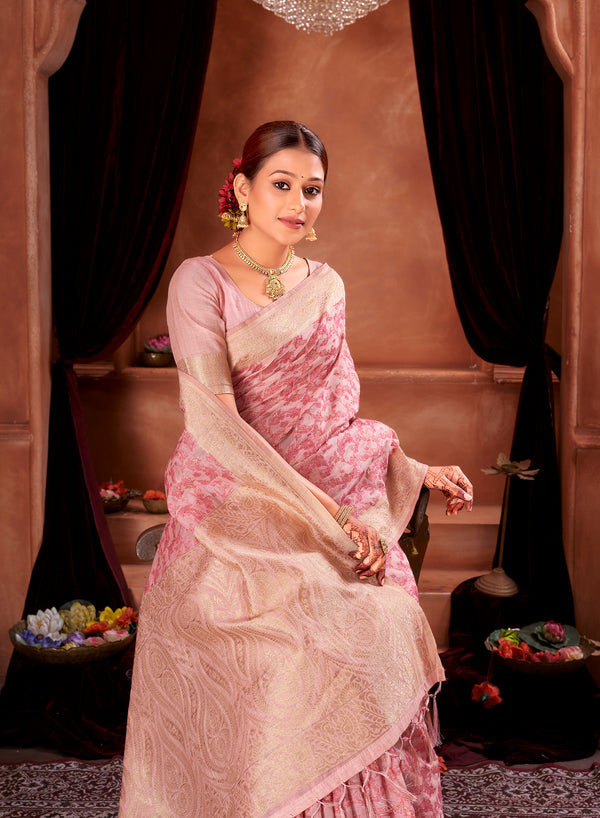 Rani Pink Chanderi Paisley Saree Weavekaari