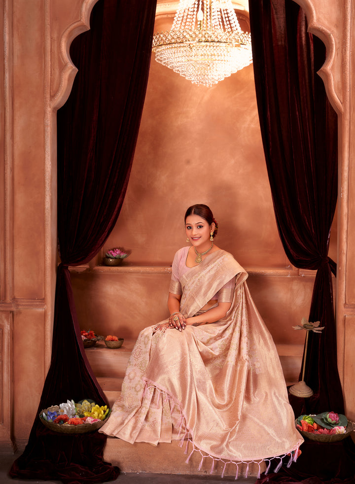 Baby Pink Ikat Saree Weavekaari