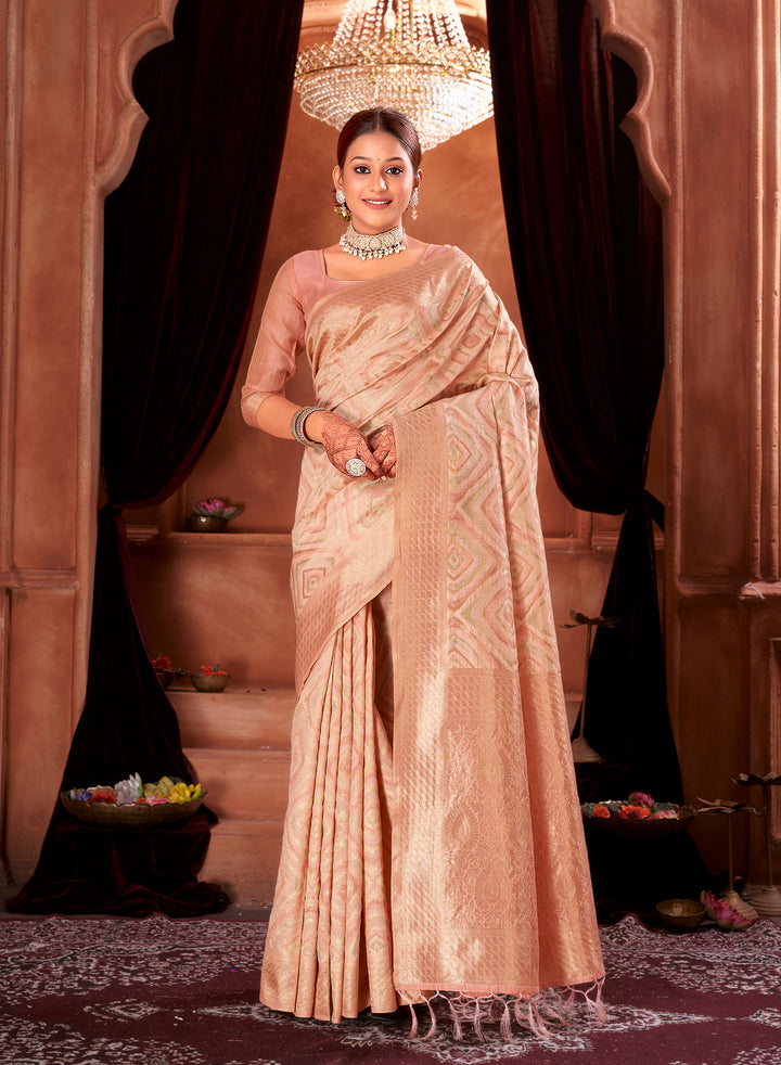 Candle Light Peach Ikat Saree Weavekaari