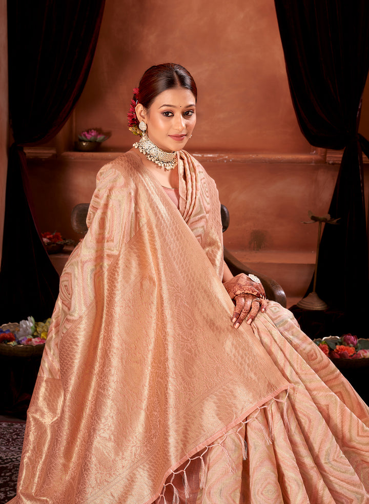 Candle Light Peach Ikat Saree Weavekaari