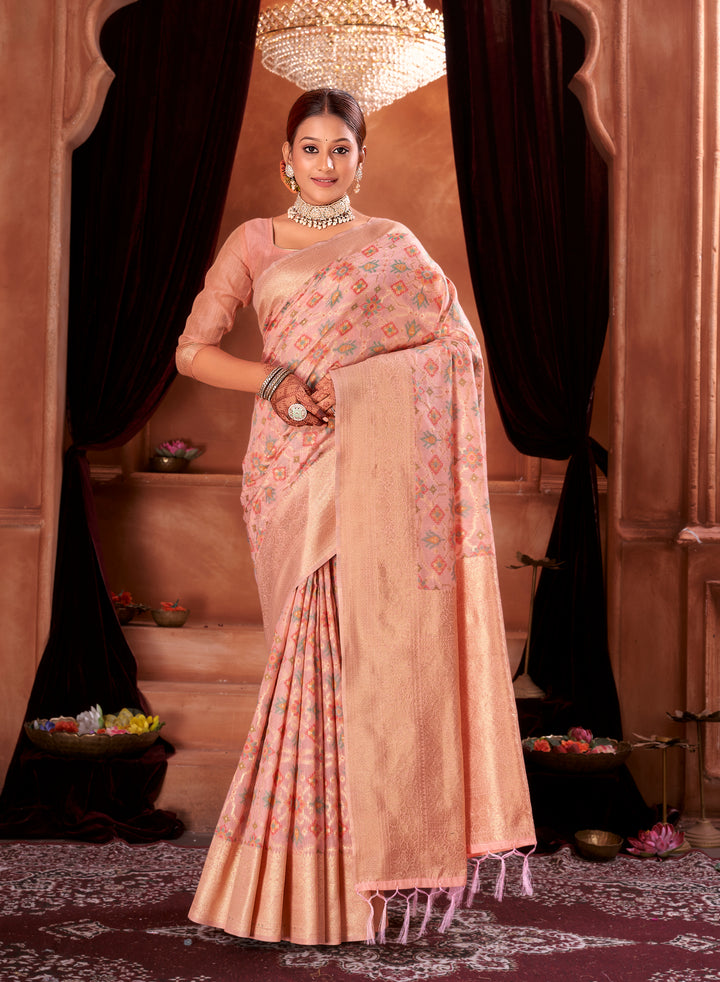 Candle light Peach Patola Saree Weavekaari